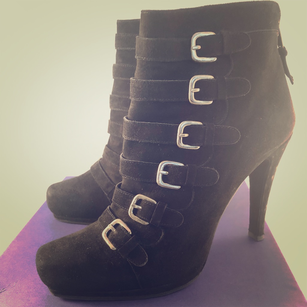 Black Suede Leather Heeled Booties Size 9